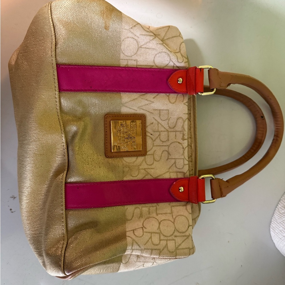 Vintage Victoria Secret Metallic Gold Purse with Pink & Orange Accents